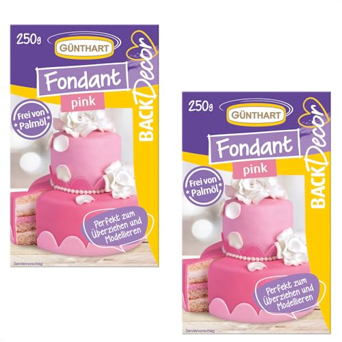 Günthart BackDecor 2 x 250 gr pink Fondant, 100% Vegan, Palmölfrei, Reißfest zum überziehen von Torten und Kuchen, zum Modellieren geeignet, 1er Pack (1 x 500 gr) von Günthart