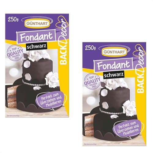 Günthart BackDecor 2 x 250 gr schwarz Fondant, 100% Vegan, Palmölfrei, Reißfest zum überziehen von Torten und Kuchen, zum Modellieren geeignet, 1er Pack (1 x 500 gr) von Günthart