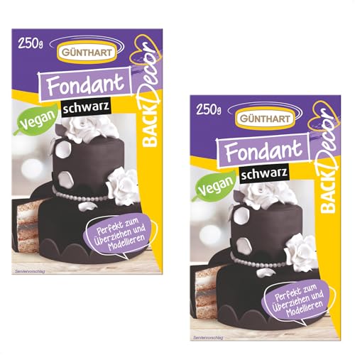 Günthart BackDecor 2 x 250 gr schwarz Fondant, 100% Vegan, Palmölfrei, Reißfest zum überziehen von Torten und Kuchen, zum Modellieren geeignet, 1er Pack (1 x 500 gr) von Günthart