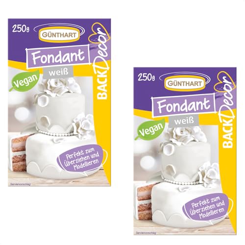 Günthart BackDecor 2 x 250 gr weiß Fondant, 100% Vegan, Palmölfrei, Reißfest zum überziehen von Torten und Kuchen, zum Modellieren geeignet, 1er Pack (1 x 500 gr) von Günthart