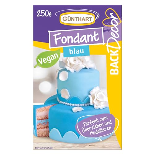 Günthart BackDecor 250 gr blau Fondant, 100% Vegan, Palmölfrei, Reißfest zum überziehen von Torten und Kuchen, zum Modellieren geeignet, 1er Pack (1 x 250 g) von Günthart