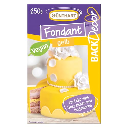 Günthart BackDecor 250 gr gelb Fondant, 100% Vegan, Palmölfrei, Reißfest zum überziehen von Torten und Kuchen, zum Modellieren geeignet, 1er Pack (1 x 250 g) von Günthart
