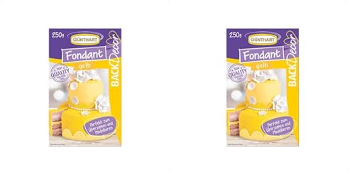 Günthart BackDecor 250 gr gelb Fondant, 100% Vegan, Palmölfrei, Reißfest zum überziehen von Torten und Kuchen, zum Modellieren geeignet, 2er Pack (1 x 250 g) von Günthart