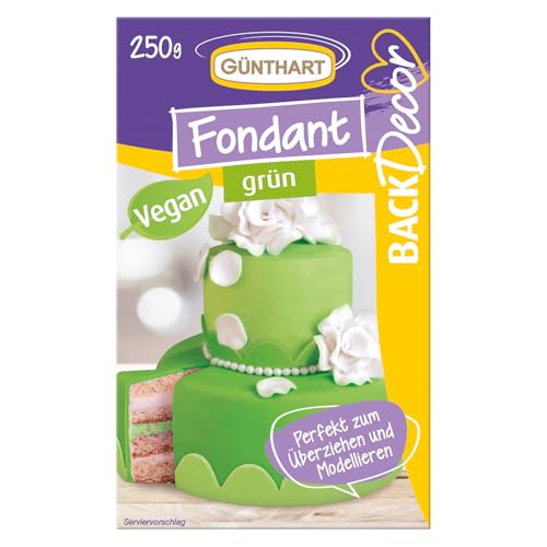 Günthart BackDecor 250 gr grün Fondant, 100% Vegan, Palmölfrei, Reißfest zum überziehen von Torten und Kuchen, zum Modellieren geeignet, 1er Pack (1 x 250 g) von Günthart