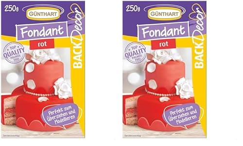Günthart BackDecor 250 gr rot Fondant, Palmölfrei, Reißfest zum überziehen von Torten und Kuchen, zum Modellieren geeignet, 2er Pack (1 x 250 g) von Günthart