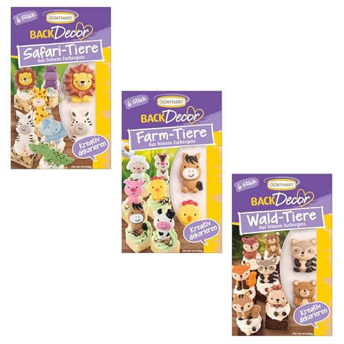 Günthart BackDecor 3er Set essabre Zucker Tierfiguren zu dem Thema Farm, Safari und Wald Tiere, 1er Pack 54 gr) von Günthart