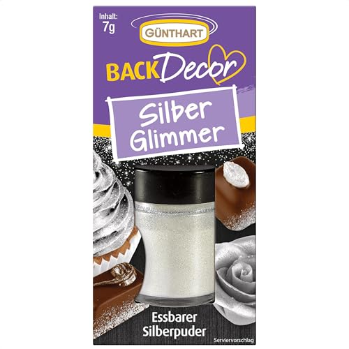 Günthart BackDecor Silber Puder 7 g Silberstaub mit Glitzereffekt, essbarer glänzender Silber staub Glimmer, 1er Pack (1 x 7 g) von Günthart