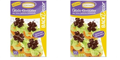 Günthart BackDecor | Dekor Kleeblätter | aus feiner Zartbitter Schokolade | für deine Kuchen und CupCakes (Packung mit 2) von Günthart