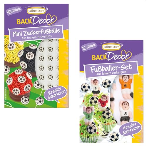 Günthart BackDecor Fußball Set 48 Mini Fußbälle und Zucker Fußballer als Set, 1er Set (38 gr) von Günthart