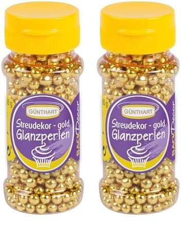 Günthart BackDecor | Glanzperlen Gold Streudekor | Sprinkle Streudeko | Gold Schokolade Kugeln | weicher Kern und Umhüllung | 2er Pack (1 x 65 g) von Günthart