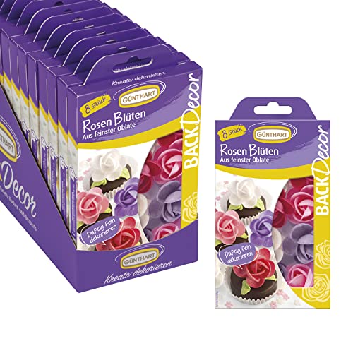 Günthart BackDecor | Rosenblüten aus feinster Oblate | VKE mit 8 Packungen | Rosen | GLUTENREI | LAKTOSEFREI | geeignet für deine Kuchen und Cupcakes von Günthart
