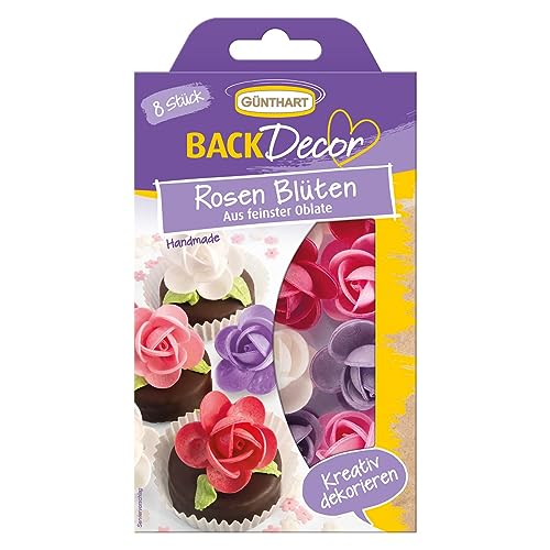 Günthart BackDecor | Rosenblüten in rosa, lila und weiß | aus feinster Oblate | für Kuchen und CupCakes von Günthart
