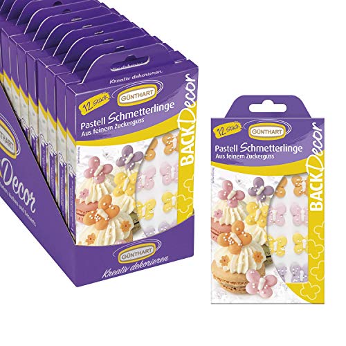 Günthart BackDecor 12 Stück Pastell Zucker Schmetterlinge, Butterfly als Frühling Tortendekoration, 15 x 1er Pack (1 x 10 g) Günthart BackDecor 12 Stück Pastell Zucker Schmetterlinge, Butterfly als Frühling Tortendekoration, 15 x 1er Pack (1 x 10 g) von Günthart