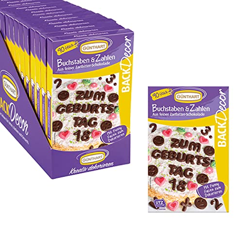 Günthart BackDecor | VKE mit 12 Packungen | Buchstaben und Zahlen aus Zartbitter Schokolade | für deine Süßspeisen von Günthart