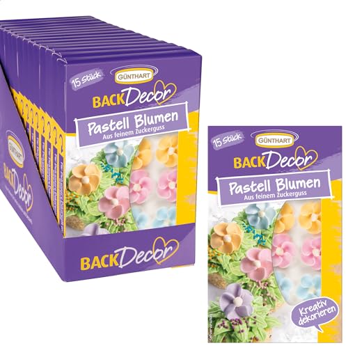 Günthart BackDecor VKE mit 15 Packungen | Pastell Blumen | Zuckerblumen | feiner Zuckerguss | Pastell Farben | von Günthart