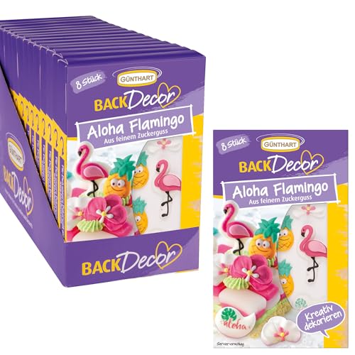 Günthart BackDecor | VKE mit 15 Packungen | Zucker Flamingo Set | Ananas aus Zucker | Flamingo Zuckerfiguren | Aloha Zuckerfiguren | Aloha Party | Flamingo Party von Günthart