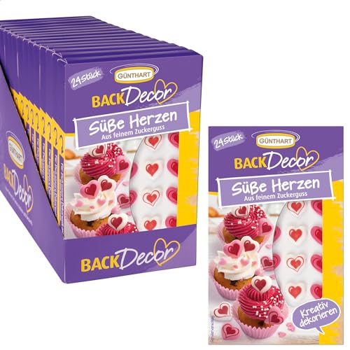 Günthart BackDecor VKE mit 15 Packungen | Zuckerherzen mit Motiv | rosa und weiß | Herzchen von Günthart