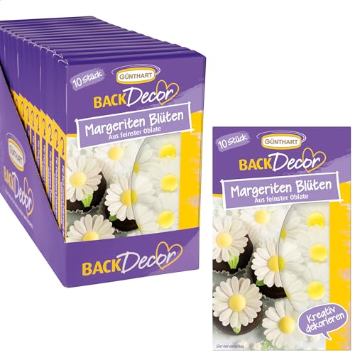 Günthart BackDecor | VKE mit 15 Packungen je 10 Margeriten Blüten | aus Oblate | VEGAN von Günthart