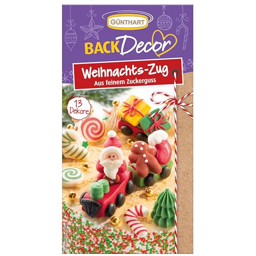 Günthart BackDecor Weihnachts Zug aus feinem Zuckerguss, zum festlich Dekorieren von Kuchen, Torten und Cupcakes anlässlich Weihnachten von Günthart
