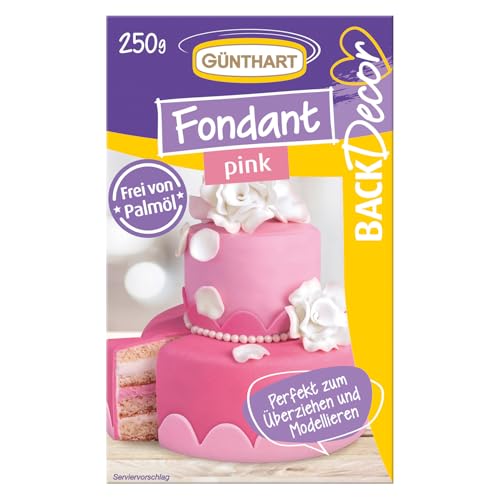 Günthart BackDecor pink Fondant | Top Qualität | Gebrauchsfertig | Palmölfrei | Reißfest | zum überziehen von Torten und Kuchen | zum Modellieren geeignet | 1er Pack (1 x 250 gr) von Günthart
