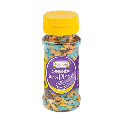 Günthart BackDecor | 55 g Streudekor Dinosaurier | aus Zucker | essbar | Dino Party in verschiedenen Farbe | 1er Pack (1 x 55 g) von Günthart