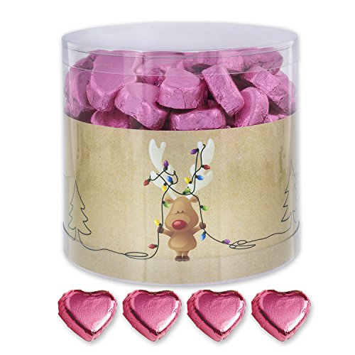Günthart Dose mit 150 Schokolade Herzen Rentier | ROSA | Pralinen Herzen gefüllt mit Nougat Creme | 1er Pack (1 x 1.2 kg) von Günthart
