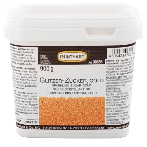 Günthart Glitzer Zucker Gold Kristalle aus Zucker im Eimer zum Dekorieren, 1er Pack (1 x 900) von Günthart