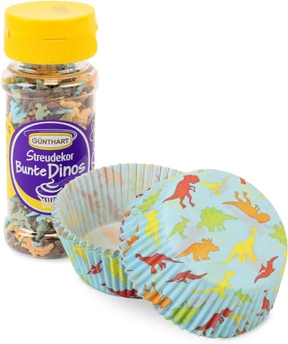 Günthart Streudekor Bunte Dino Streusel 55g & Dino Muffinförmchen 50 Stück, Muffinförmchen aus Papier & Dino Streusel zum Backen von Cupcakes & Muffins, ideal für Kinder-Geburtstage & Partys Günthart Streudekor Bunte Dino Streusel 55g & Dino Muffinförmchen 50 Stück, Muffinförmchen aus Papier & Dino Streusel zum Backen von Cupcakes & Muffins, ideal für Kinder-Geburtstage & Partys von Günthart
