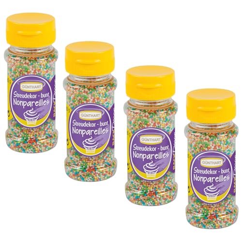 Günthart Streudekor Zucker Nonpareilles, bunt, 85g, 4er Pack (4 x 85 g) von Günthart
