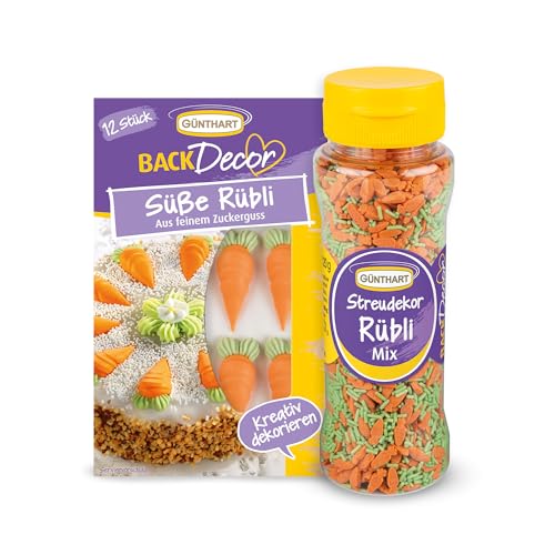 Günthart Zucker-Rübli Set – 12 Zuckerdekor-Rübli & 120g Streudekor Rübli-Mix – Perfekte Tortendeko für saftige Karottenkuchen, Cupcakes & Ostergebäck – Essbare Karotten-Deko für Backkreationen Günthart Zucker-Rübli Set – 12 Zuckerdekor-Rübli & 120g Streudekor Rübli-Mix – Perfekte Tortendeko für saftige Karottenkuchen, Cupcakes & Ostergebäck – Essbare Karotten-Deko für Backkreationen von Günthart