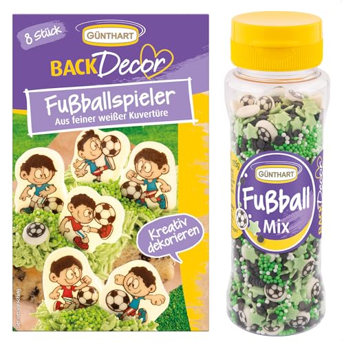 GünthartBackDecor Fußball Set 8 essbare Schoko Fußballer aus weißer Schokolade und Fußball Streusel Mix aus Zucker aus 3 essbare Zucke Dekoration GünthartBackDecor Fußball Set 8 essbare Schoko Fußballer aus weißer Schokolade und Fußball Streusel Mix aus Zucker aus 3 essbare Zucke Dekoration von Günthart