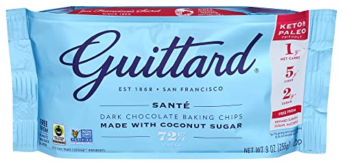 Guittard Chocolate Chips Santé – 72% Dunkle Schokolade mit Kokoszucker, 255 g – Keto- & Paleo-freundlich, ohne raffinierten Zucker – Intensiver Geschmack mit Vanillenoten von Guittard