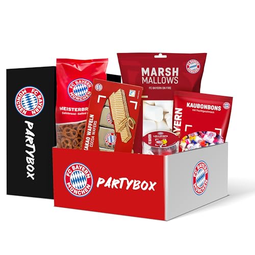 GUNZ FC Bayern München Partybox | 1,125 kg Premium Süßigkeiten & Knabbereien für Rekordmeister Fans | Perfektes Fan-Geschenk von Gunz
