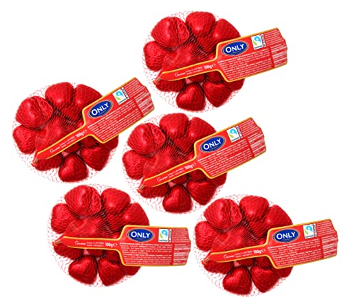 Only Schokoladenherzen - Herzen aus Milchschokolade - Geschenk zum Valentinstag, Geburtstag, Muttertag - Dekoration für das Candle Light Dinner - zart schmelzende Schokoherzen, 5x100g - FAIRTRADE Only Schokoladenherzen - Herzen aus Milchschokolade - Geschenk zum Valentinstag, Geburtstag, Muttertag - Dekoration für das Candle Light Dinner - zart schmelzende Schokoherzen, 5x100g - FAIRTRADE von Gunz