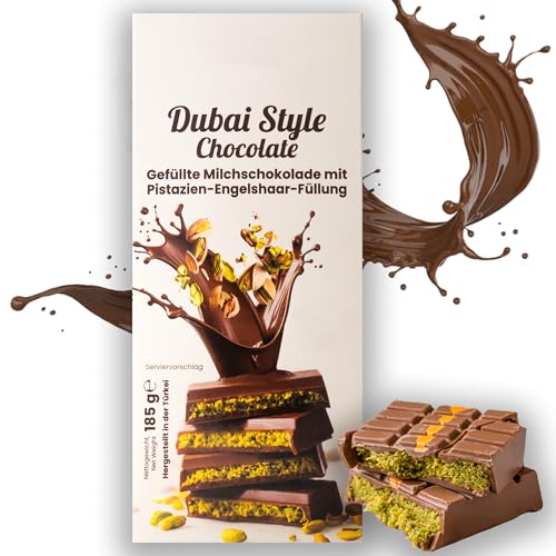 Dubai Style Schokolade 185g Tafel Feinste Vollmilch Chocolade mit feinster Pistazienmark und knuspriger Kadayif Füllung Schokoladengeschenk Dubai Style Schokolade 185g Tafel Feinste Vollmilch Chocolade mit feinster Pistazienmark und knuspriger Kadayif Füllung Schokoladengeschenk von GustoLux
