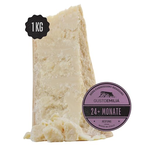 GUSTOEMILIA - Parmigiano Reggiano Käse D.O.P. Reifezeit 24 Monate Parmesankäse am Stück 1 kg Packung Laktosefrei - GVO-frei – vakuumverpackt von Gustoemilia