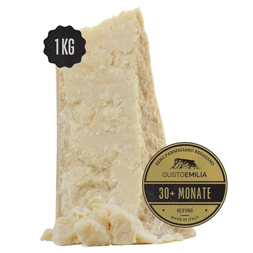 GUSTOEMILIA - Parmigiano Reggiano Käse D.O.P. Reifezeit 30 Monate Parmesankäse am Stück 1 kg Packung Laktosefrei - GVO-frei – vakuumverpackt von Gustoemilia