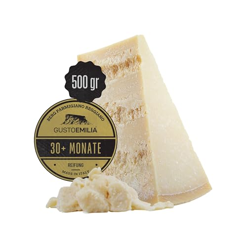 GUSTOEMILIA - Parmigiano Reggiano Käse D.O.P. Reifezeit 30 Monate Parmesankäse am Stück 500 gr Packung Laktosefrei - GVO-frei – vakuumverpackt von Gustoemilia