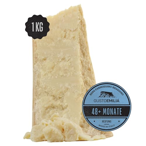 GUSTOEMILIA - Parmigiano Reggiano Käse D.O.P. Reifezeit 48 Monate Parmesankäse am Stück 1 kg Packung Laktosefrei - GVO-frei – vakuumverpackt von Gustoemilia