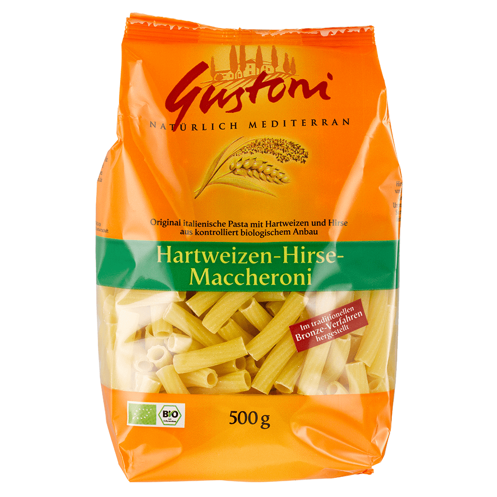 Bio Hartweizen-Hirse-Maccheroni 500g Bio Hartweizen-Hirse-Maccheroni 500g von Gustoni