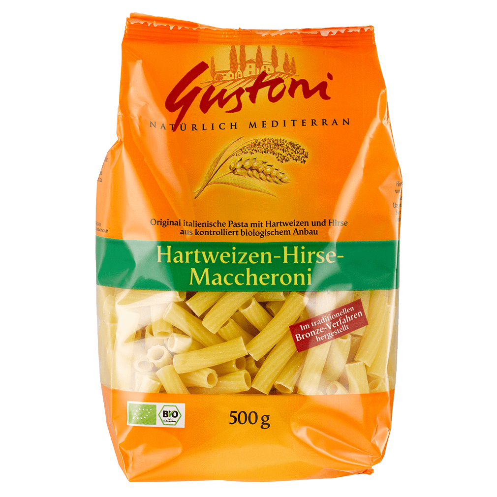 Bio Hartweizen-Hirse-Maccheroni 500g von Gustoni