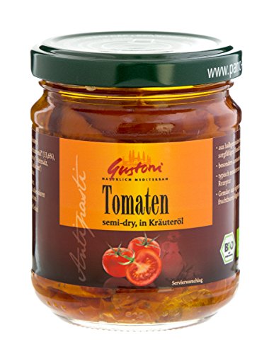 Gustoni Halbgetrocknete Tomaten in Kräuteröl (190 g) - Bio von Gustoni