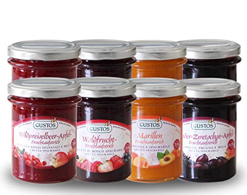 GUSTOS - Set 8 Gläser Fruchtaufstrich Gustos: 4 Konfitüren, jeweils 2x, für ein gesundes Frühstück sowie für Kuchen und Gebäck GUSTOS - Set 8 Gläser Fruchtaufstrich Gustos: 4 Konfitüren, jeweils 2x, für ein gesundes Frühstück sowie für Kuchen und Gebäck von Gustos Südtirol