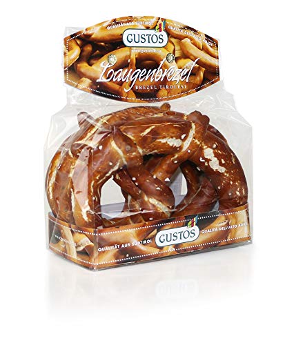 GUSTOS - Unwiderstehliche Brezel von Gustos, 4 Packungen zu je 2 Stück, 150 Gr. Ihre geschwungene Form, die Salzkörner und die goldbraune Farbe sind einfach verführerisch! von Gustos Südtirol