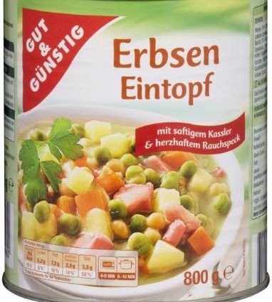 Gut & Günstig Erbsen Eintopf mit saftigem Kassler und herzhaftem Rauchspeck, 6er Pack (6 x 800g) von Gut & Günstig