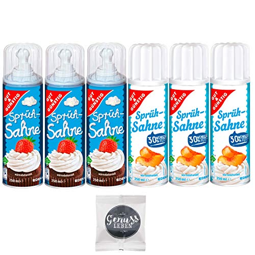 Gut und Günstig Sprühsahne Mix mit Gratis Genussleben Jelly Beans (3x normal 250ml und 3x leicht 250ml) von Gut & Günstig