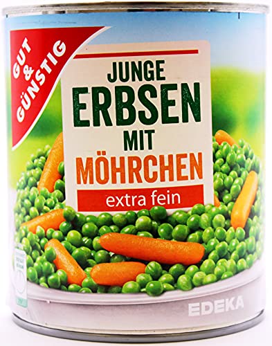 Gut & Günstig Junge Erbsen mit Möhrchen extra fein, 12er Pack (12 x 530g) von Gut und Günstig