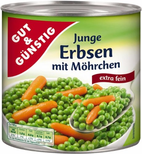 Gut & Günstig Junge Erbsen mit Möhrchen extra fein 800g von Gut & Günstig