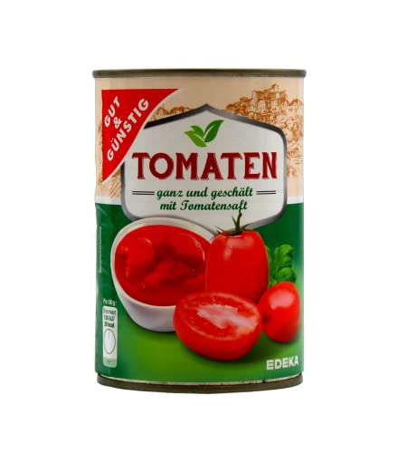 Gut & Günstig Tomaten ganz und geschält mit Tomatensaft, 12er Pack (12 x 400g) von Gut und Günstig