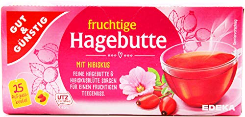 Gut & Günstig fruchtige Hagebutte mit Hibiskus Tee, 16er Pack (16 x 75g) von Gut & Günstig